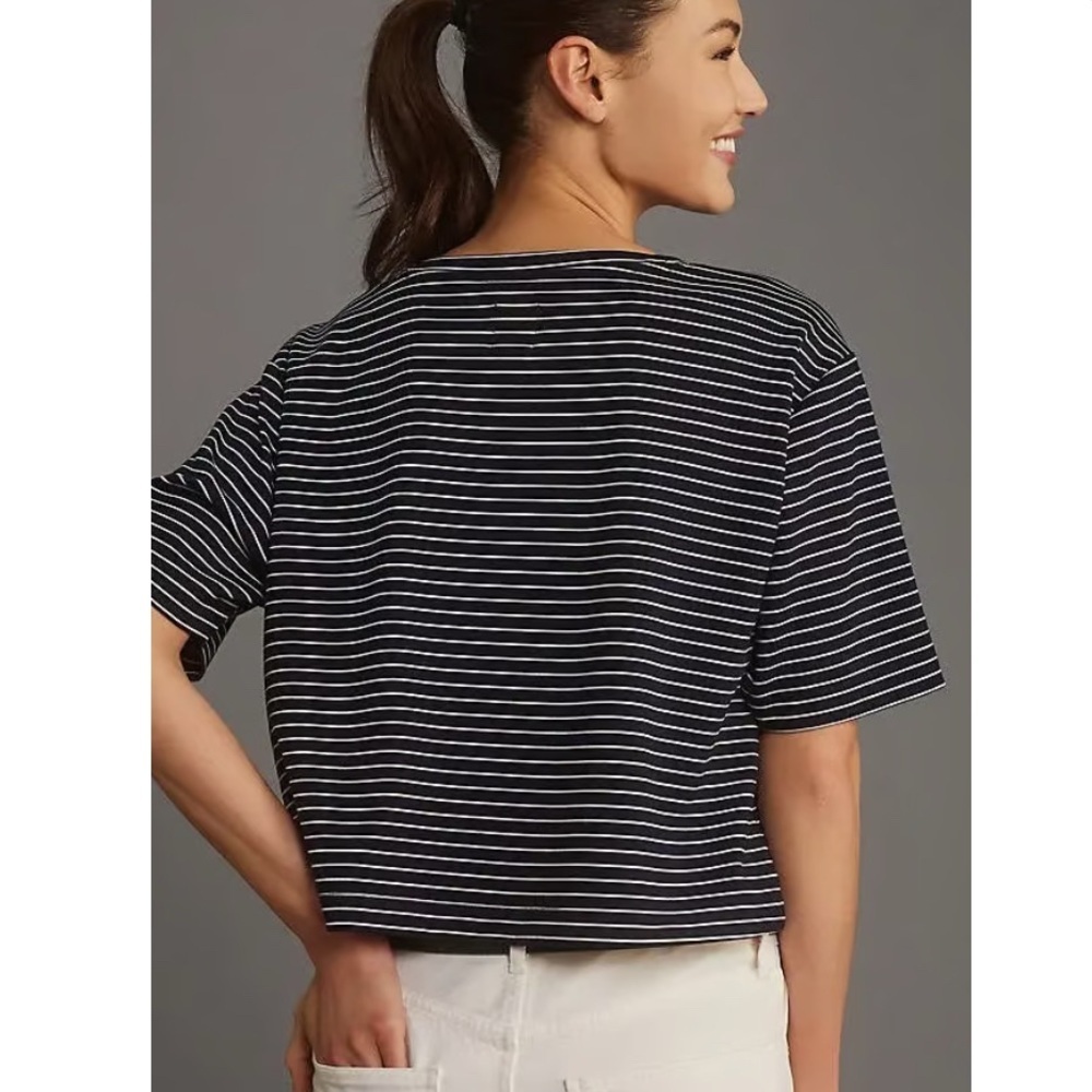 Maeve Anthropologie Short-sleeve Tee Navy White Striped Women’s Size Medium M - Picture 2 of 6